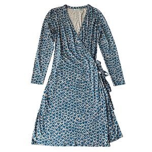 Boden True Wrap Long Sleeve Baltic Heart Jersey Knit Dress Size 10